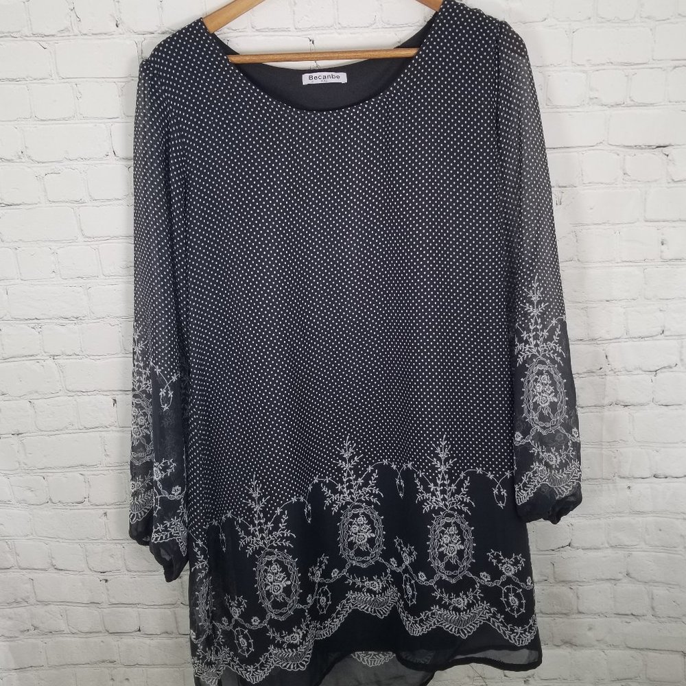 🌵 Black with White Polk A Dot Tunic Plus sz 2X
